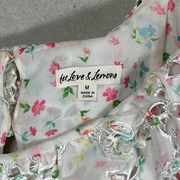 For Love & Lemons Magnolia Mini Dress Women's Sz M White Floral Eyelet Ruffle - Picture 4 of 11